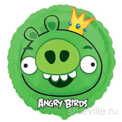 Круглый фольгированный шар 45 см с Королём Свиней из игры Angry Birds