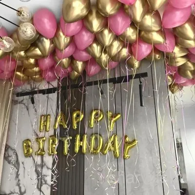 Набор из 50 шаров: розовые, золотой хром и золотые буквы «Happy Birthday»