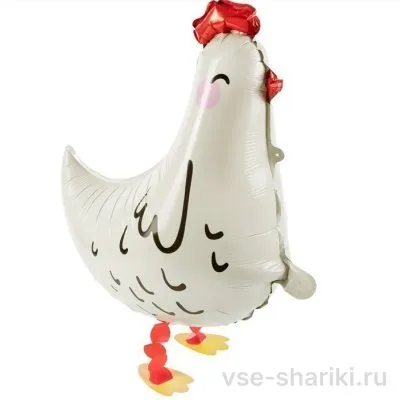 Шар-курочка белая с красным гребешком, ходячая, 58 см