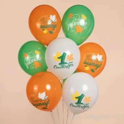 Шар к 1 сентября с желудями, листьями и школьными надписями