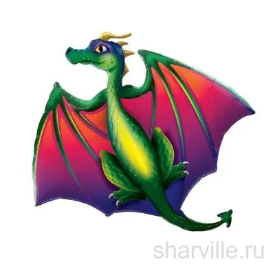 Шар-фигура крылатый зелёный дракон с золотой гривой, 114 см