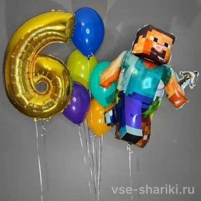 Фонтан с золотой цифрой и Стивом для юного фаната Майнкрафта