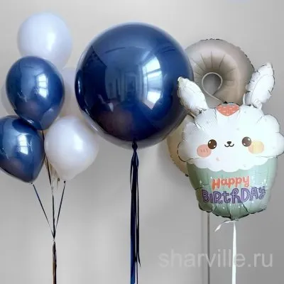 Композиция на 8 лет: цифра 8, кексик с зайчиком, шар дабл стафф и фонтан