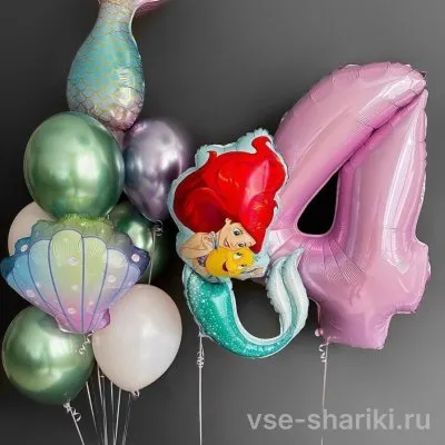 Набор с Ариэль, хвостом русалки, ракушкой и цифрой на выбор