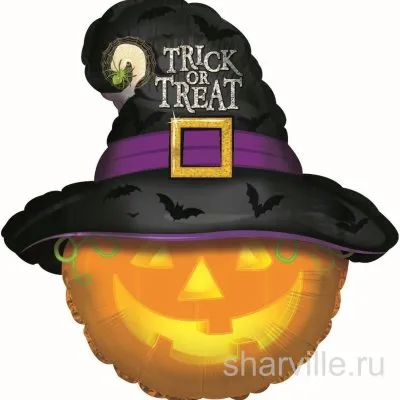 Фольгированная тыква в чёрной шляпе с надписью «Trick or treat», 61 см