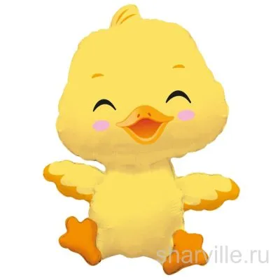 Фольгированная фигура жёлтого утёнка с оранжевыми клювом и лапками