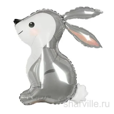 Шар-фигура серый зайчик с белым пушистым хвостиком, 91 см