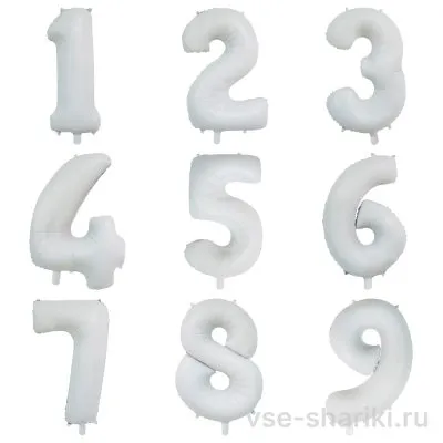 Шар-цифра белого цвета с гелием, высота 90 см