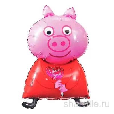Фольгированная Свинка Пеппа 81 см с сердечком и надписью I love you