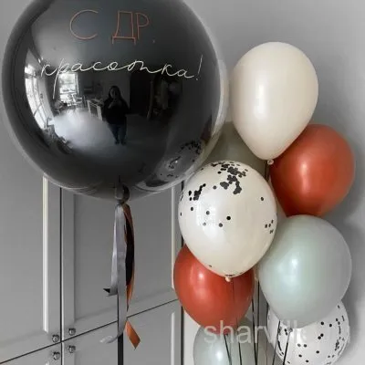 Набор в чёрно-бело-красных тонах: шар дабл стафф с надписью и фонтан из 8 шаров