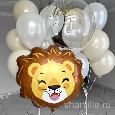 Набор шаров на выписку: фольгированный львёнок, баблс 60 см и 12 шаров в фонтанах
