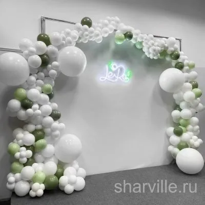 Разнокалиберная гирлянда из белых и оливковых шаров, 1 погонный метр