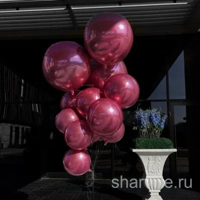 Фольгированный фонтан из 12 розовых сфер: четыре по 80 см и восемь по 40 см