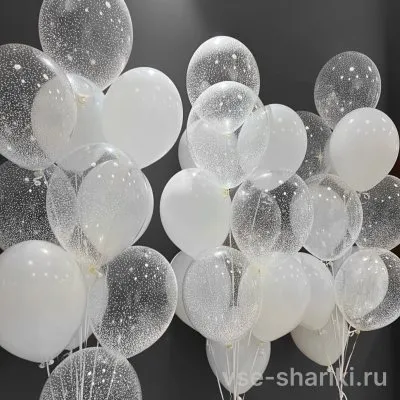 Набор из трёх бело-прозрачных фонтанов с конфетти, 33 шара