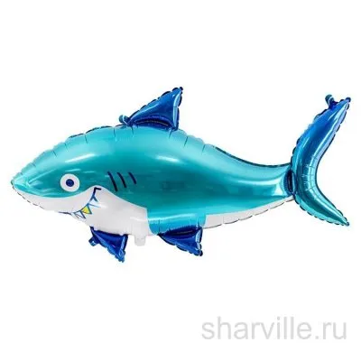 Шар-фигура синяя акула с зубастой пастью из фольги, около метра