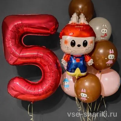 Набор к 5-летию: Лабубу в комбинезоне и красная цифра
