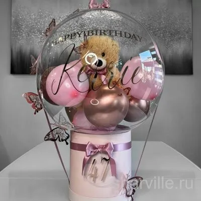 Бабл-бокс для девочки: розовая коробка, игрушка, бабочки и мини-шары в шаре