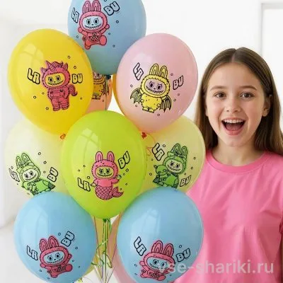Шар с принтом плюшевого Лабубу, нежные оттенки, 30 см