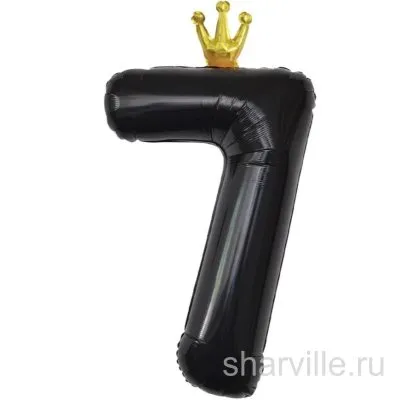 Фольгированная цифра 102 см с золотой короной: голубая, розовая или чёрная