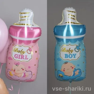Фигура-бутылочка из фольги к рождению малыша, розовая или голубая