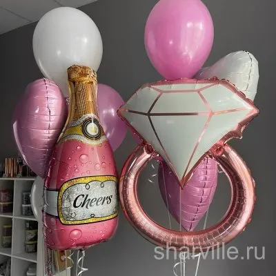 Набор шаров для девичника: кольцо 90 см, бутылка «Cheers» 99 см, сердца и шары