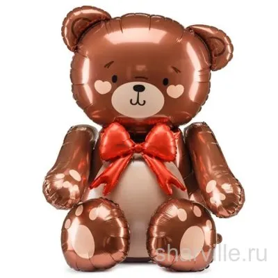 Фольгированная фигура мишки с красным бантом на шее, 59×88 см