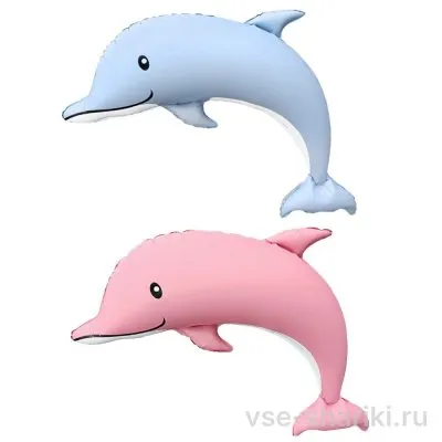 Фигура сатинового дельфина в розово-голубых тонах, 117 см