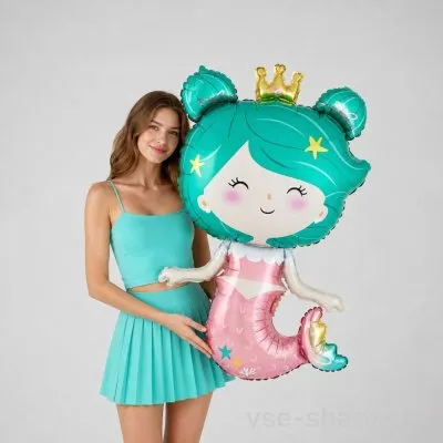 Шар-фигура приветливой русалочки в короне, 99 см