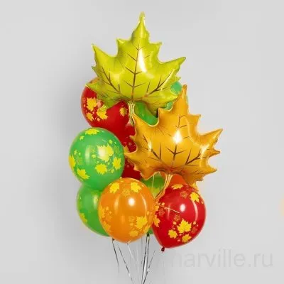 Букет из 11 шаров с кленовыми листьями для школы: латекс и два больших листа