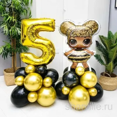 Напольная композиция с куклой LOL Королева Би и фольгированной цифрой 90 см