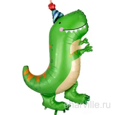 Шар-фигура зелёный динозаврик в полосатом колпачке, 86×66 см