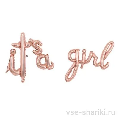 Надпись-объявление «It's a girl» в розово-золотых тонах