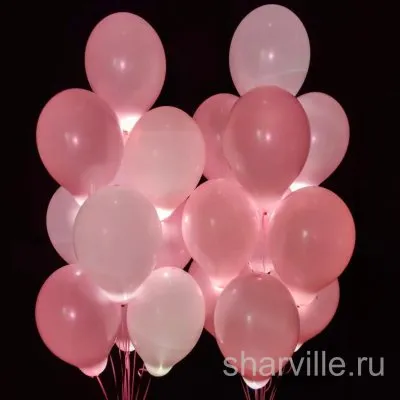 Шар розовый 30 см с гелием и лёгким светодиодом на батарейках