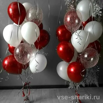 Фонтаны красно-белые по 15 шаров: «шар в шаре» и конфетти