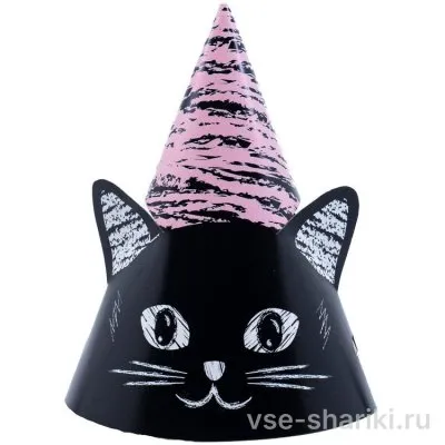 Колпачки из бумаги с котёнком в розовом колпаке, 6 штук