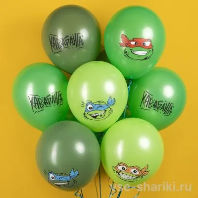 Шар салатовый с черепашками-ниндзя, латекс 30 см