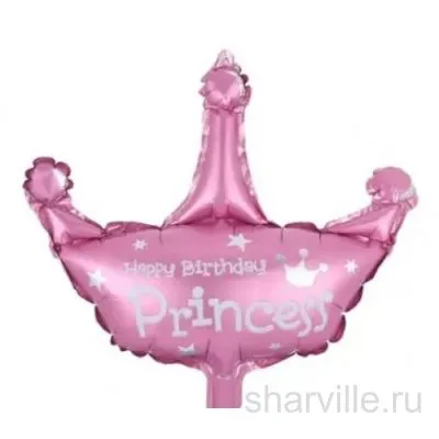 Розовая фольгированная корона Happy Birthday Princess на палочке, 43 см