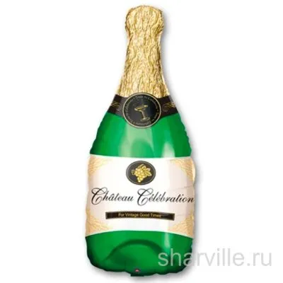 Фольгированная бутылка шампанского 90 см в золотом и зелёном, с гелием