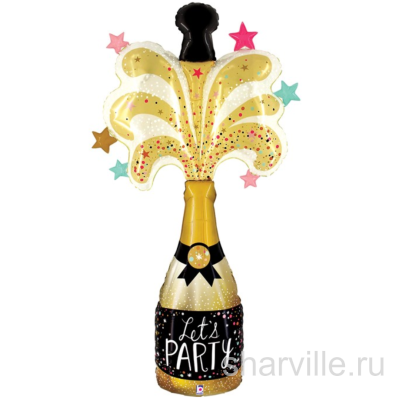Фольгированная бутылка шампанского с надписью «Let's Party» на палочке, 36 см