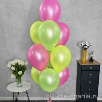 Фонтан из 9 неоновых шаров розового и зелёного цвета