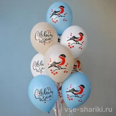 Шар со снегирями и рябиной к Новому году, 35 см