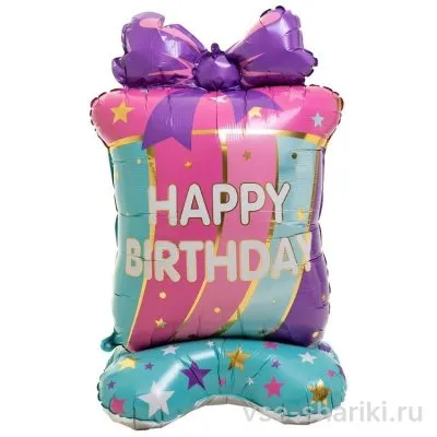 Фигура подарочной коробки с бантом Happy Birthday, 150 см