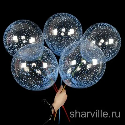 Прозрачный латексный шар на палочке с голубыми шариками пенопласта, 30 см