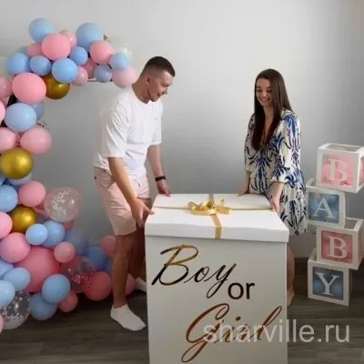 Коробка-сюрприз «Boy or Girl», кубы «BABY» и гирлянда: фотозона для гендер-пати