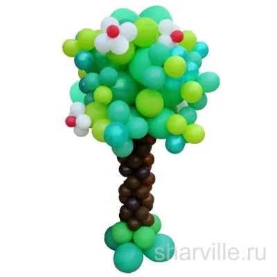 Фигура дерева с зелёной кроной из ярких шариков на жёсткой стойке