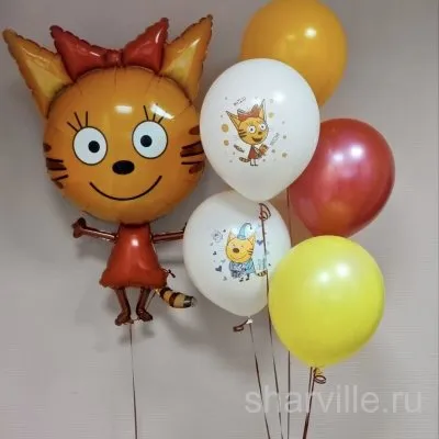 Фонтан с Карамелькой 86 см и пятью латексными шарами на день рождения