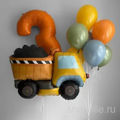 Фонтан из 7 шаров с грузовиком 80 см и цифрой для любителя техники