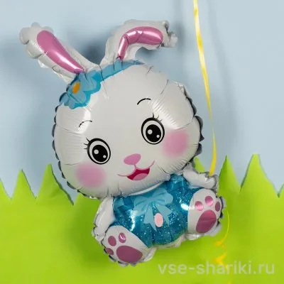 Мини-фигура зайки в голубом сарафане на палочке, 41 см