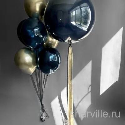 Набор для мужчины: большой тёмно-синий дабл стафф и семь шаров в золоте и синем