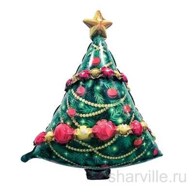 Зелёная ёлочка из фольги с выпуклой гирляндой, шар с гелием